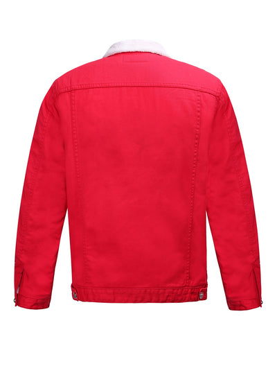 Lucchi Italy Embroidered Red Denim Jacket With Faux Fur