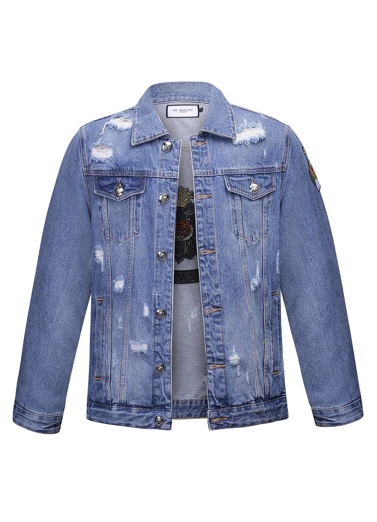 Lucchi Italy Embroidered Light Blue Denim Jacket