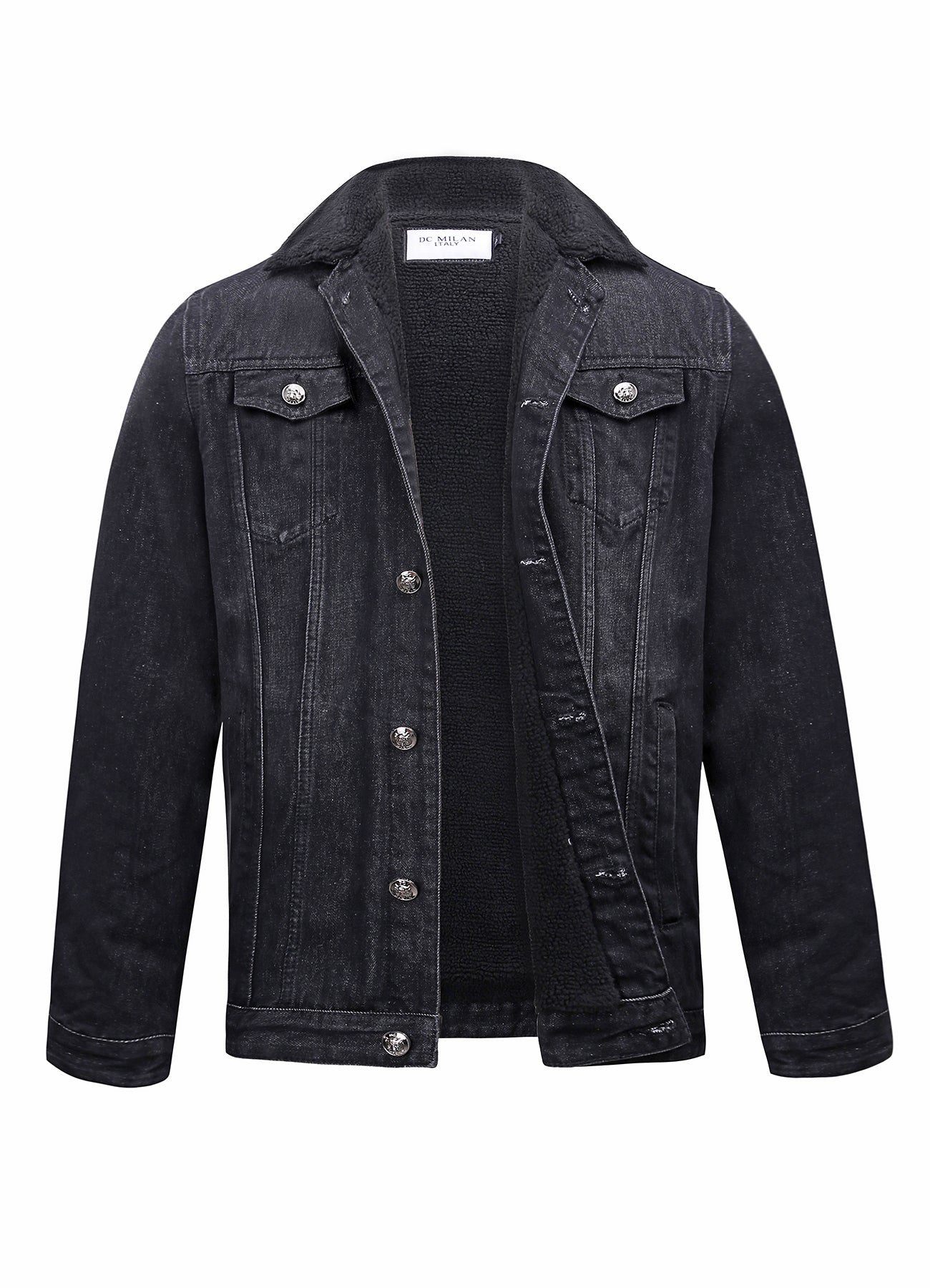 Lucchi Italy Embroidered Black Denim Jacket With Faux Fur