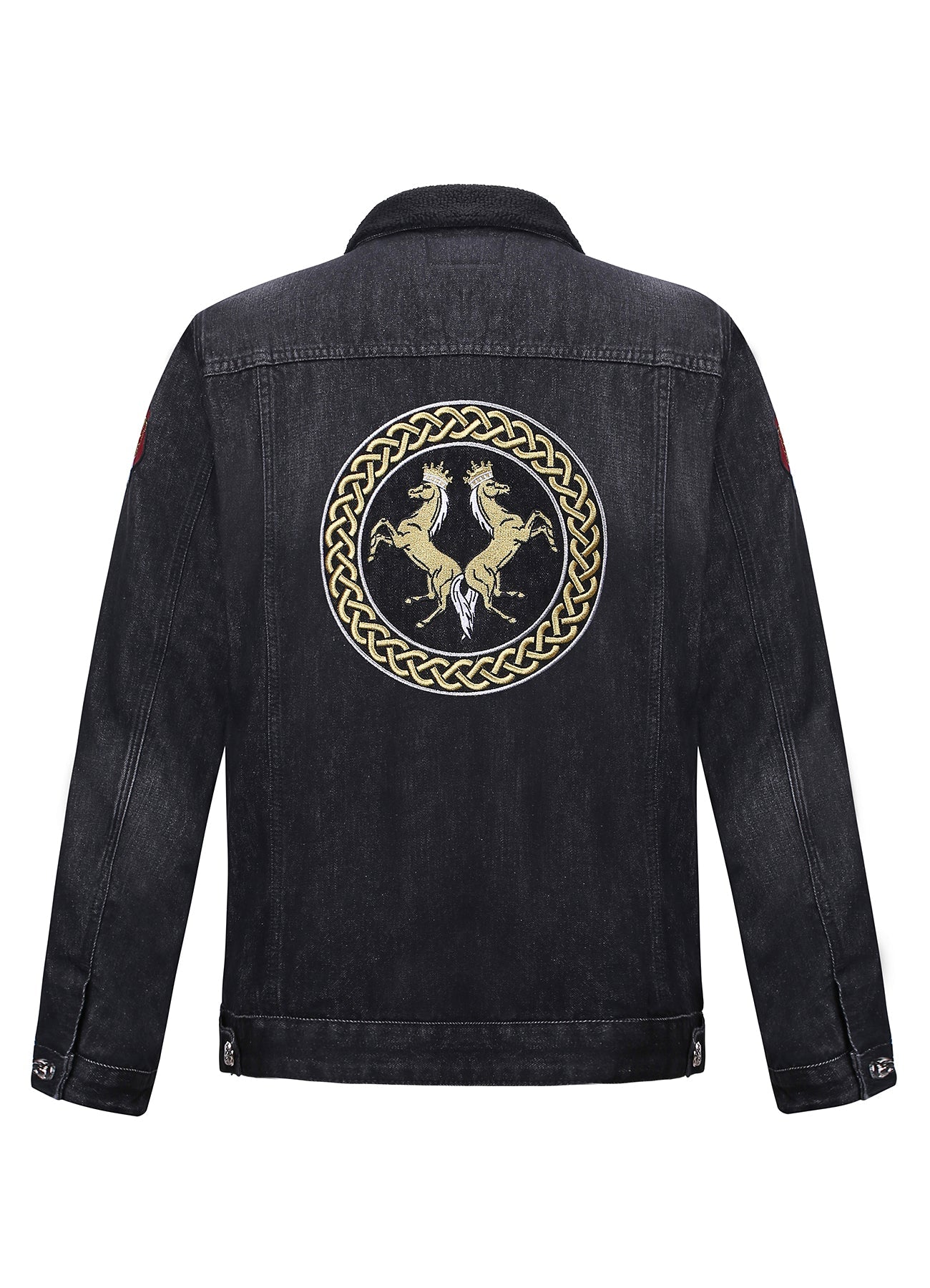 Lucchi Italy Embroidered Black Denim Jacket With Faux Fur