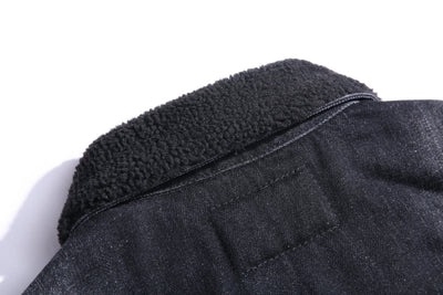 Lucchi Italy Embroidered Black Denim Jacket With Faux Fur