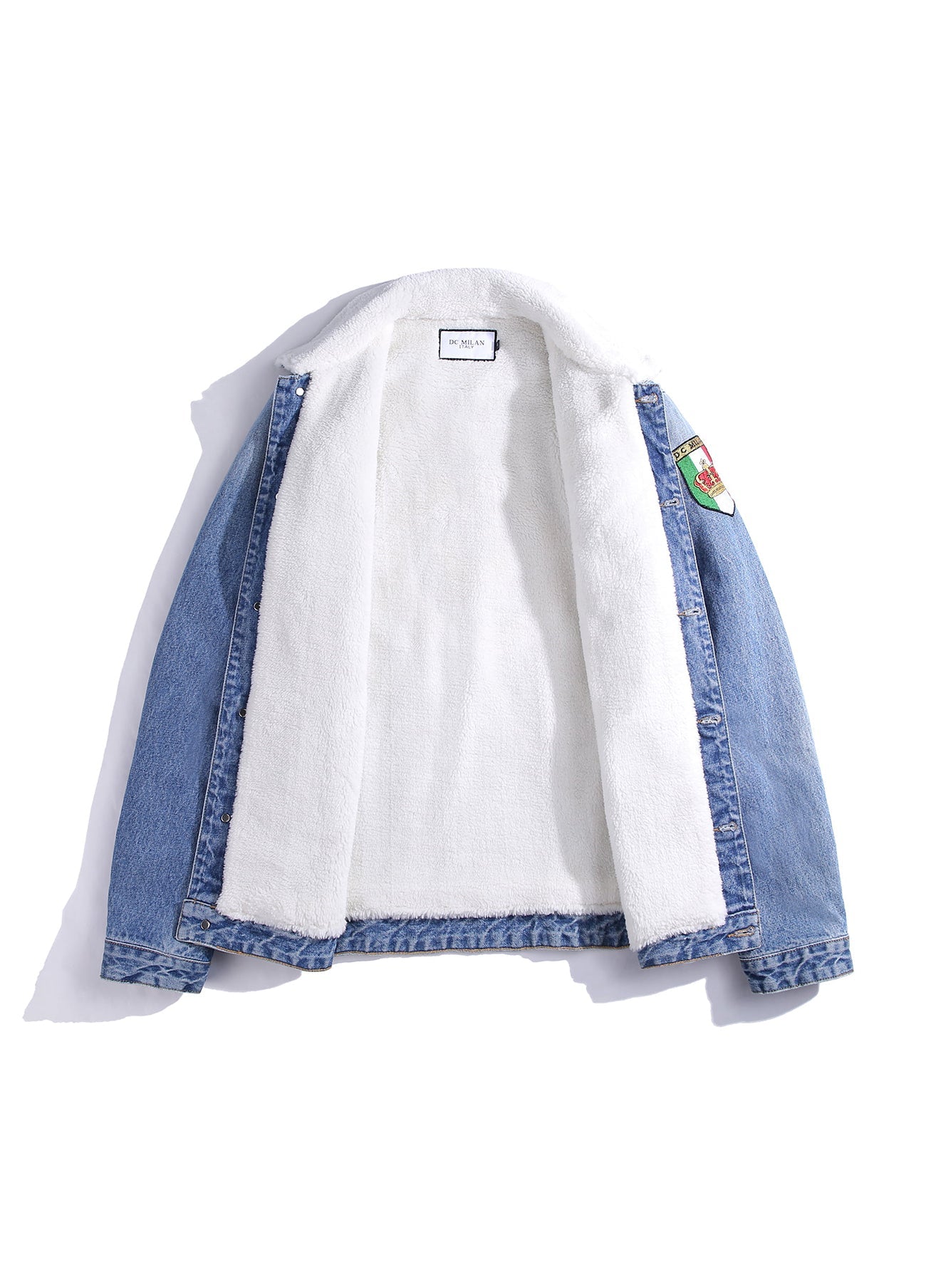 Lucchi Italy Embroidered Light Blue Denim Jacket With Faux Fur