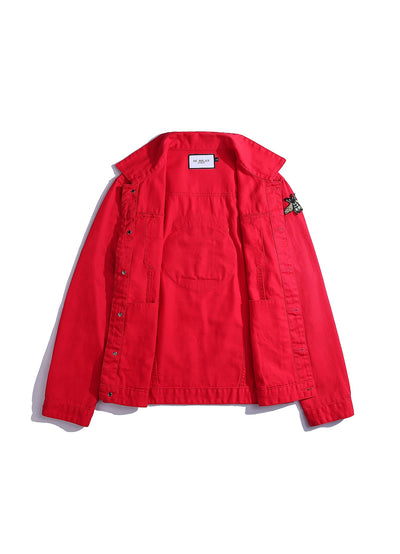 Lucchi Italy Embroidered Red Denim Jacket Classic
