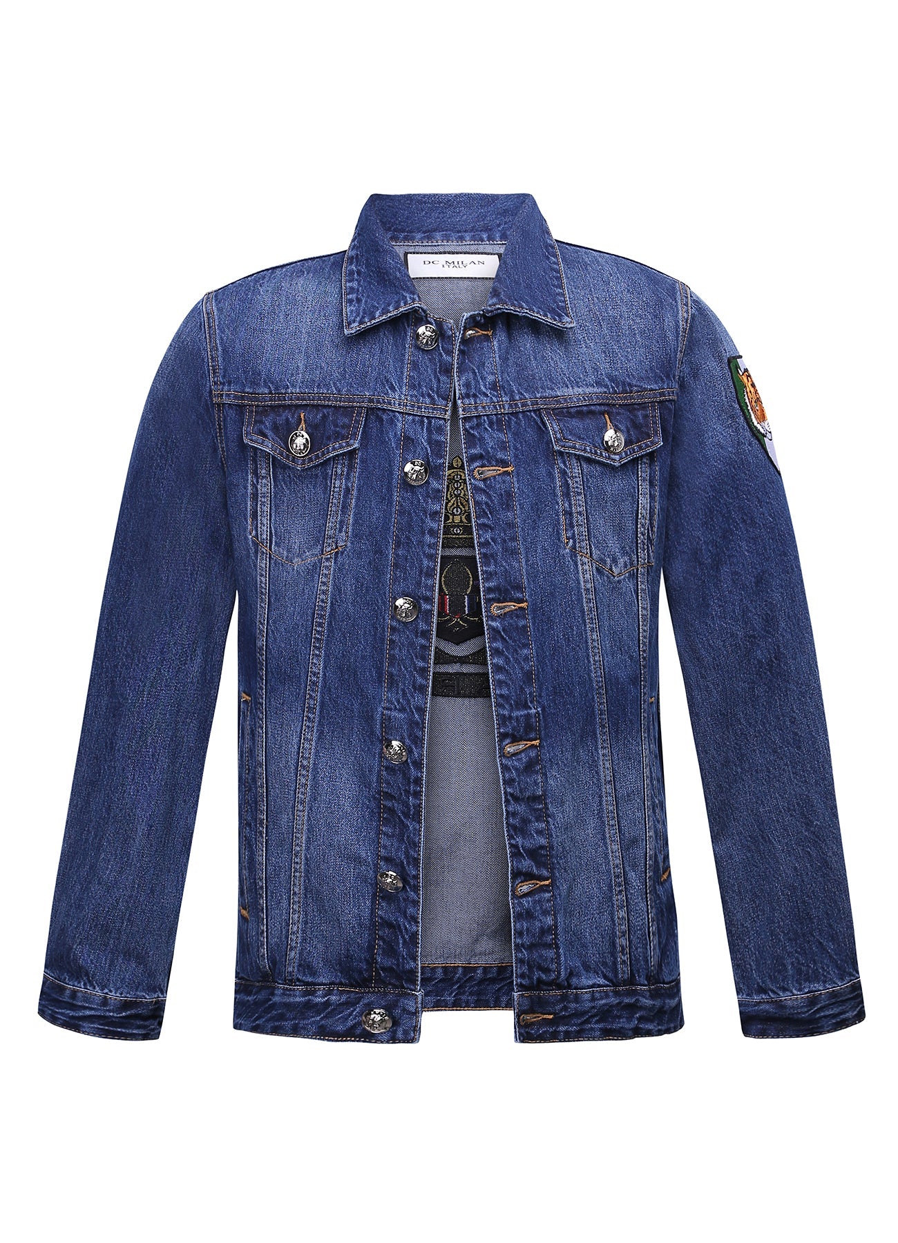 Lucchi Italy Embroidered Medium Blue Classic Denim Jacket