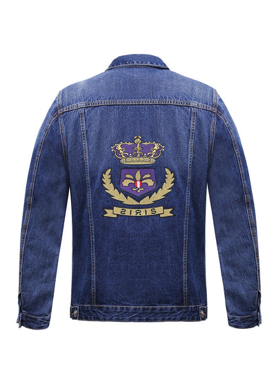 Lucchi Italy Embroidered Medium Blue Classic Denim Jacket