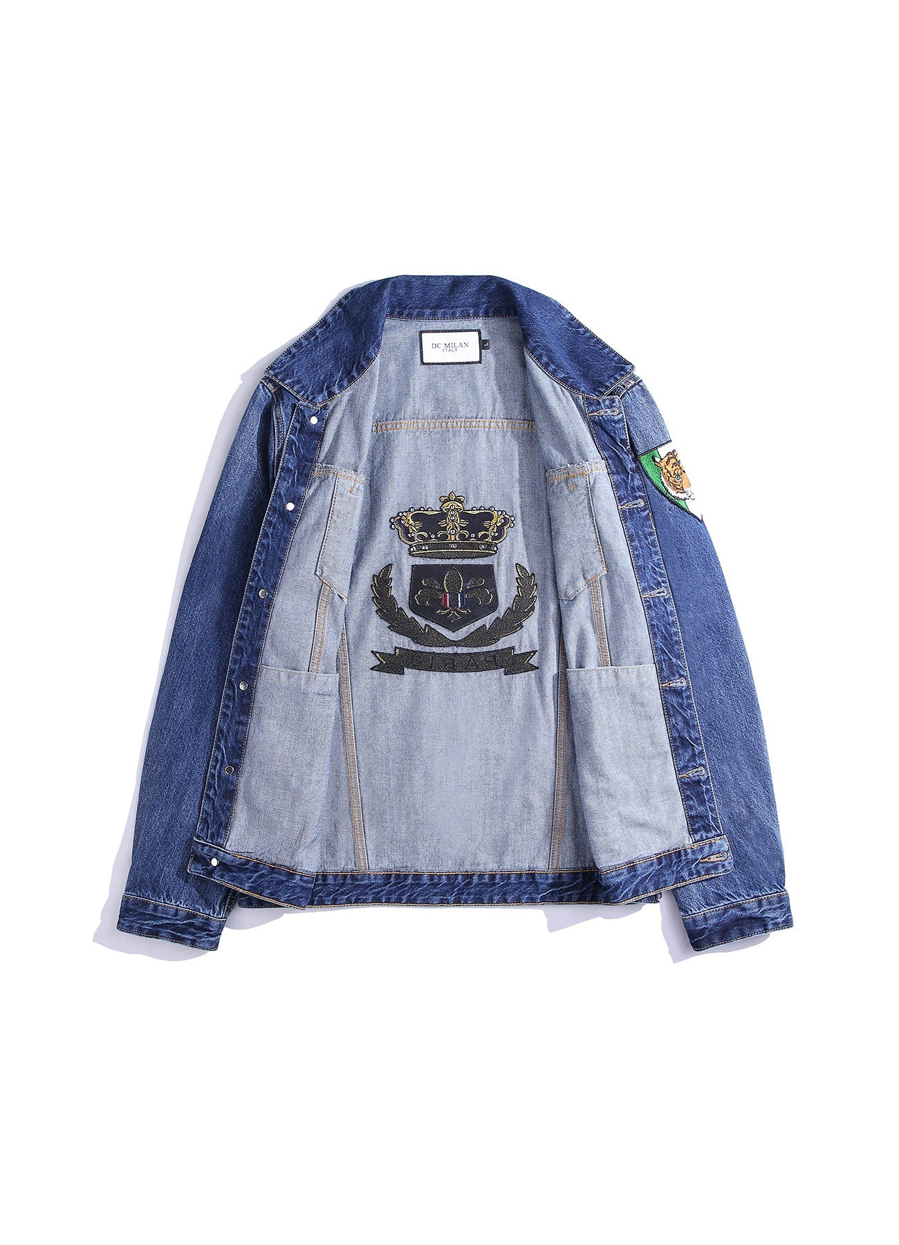 Lucchi Italy Embroidered Medium Blue Classic Denim Jacket