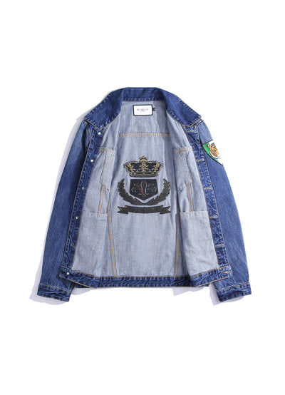 Lucchi Italy Embroidered Medium Blue Classic Denim Jacket