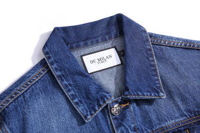 Lucchi Italy Embroidered Medium Blue Classic Denim Jacket