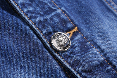 Lucchi Italy Embroidered Medium Blue Classic Denim Jacket