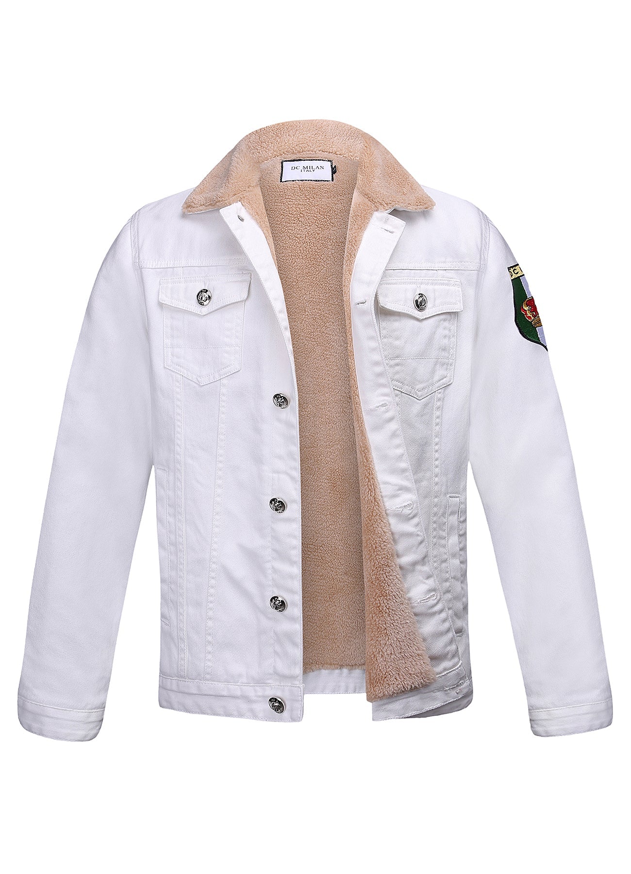 Lucchi Italy Embroidered White Denim Jacket With Faux Fur