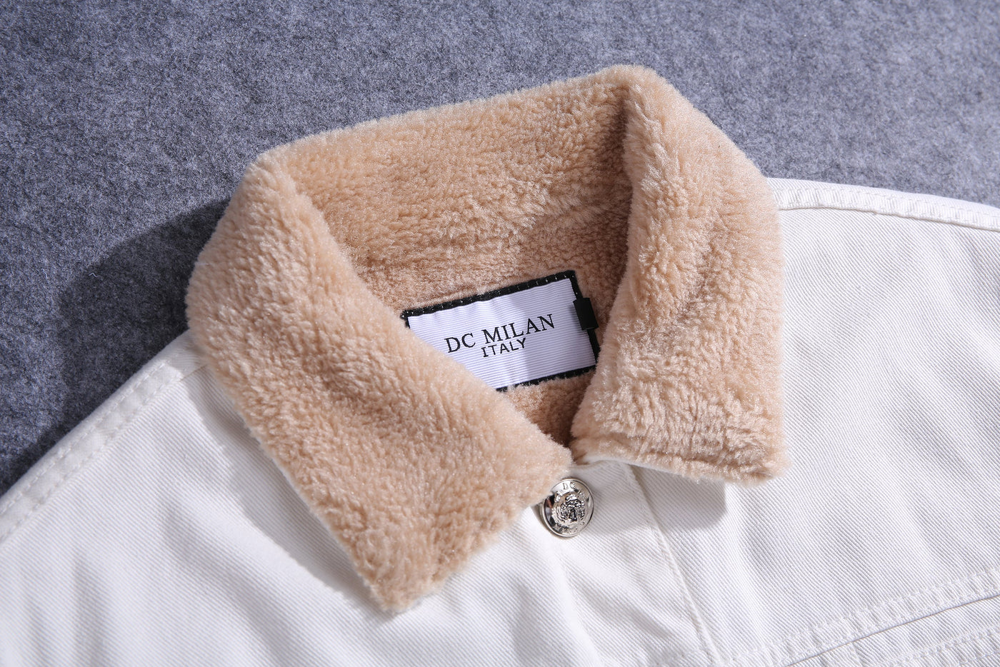 Lucchi Italy Embroidered White Denim Jacket With Faux Fur