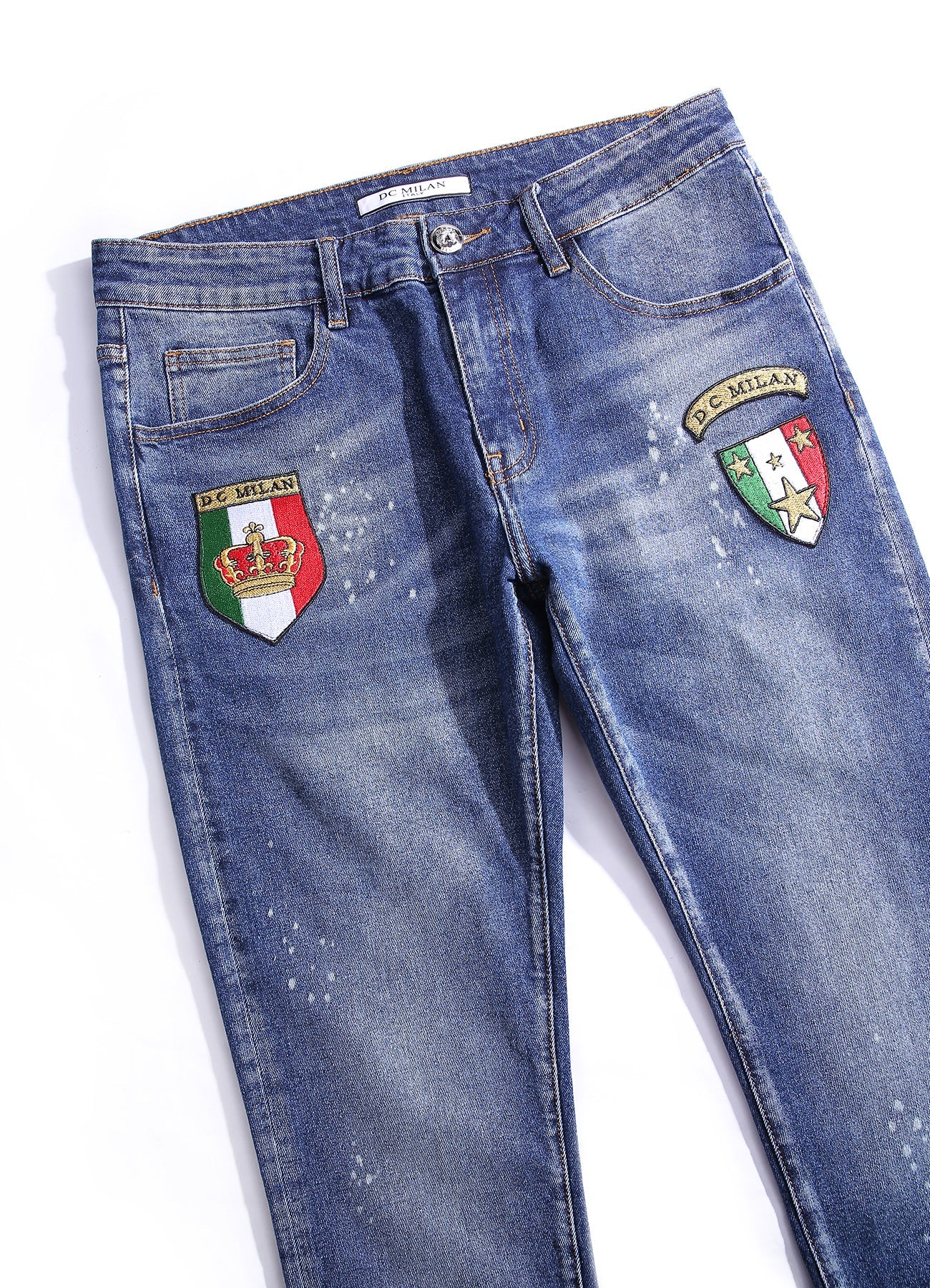 Lucchi Italy Medium Blue Slim-Fit Jeans With 2 Logos