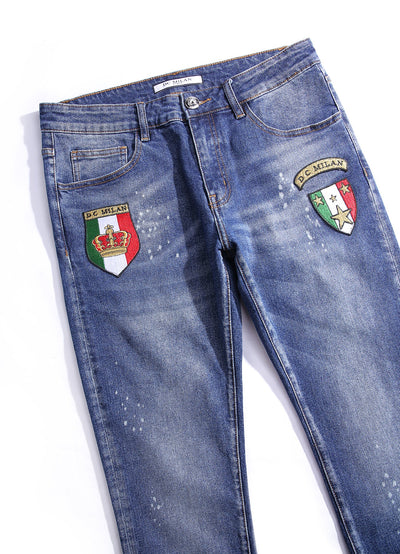 Lucchi Italy Medium Blue Slim-Fit Jeans With 2 Logos