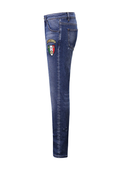 Lucchi Italy Medium Blue Slim-Fit Jeans With 2 Logos