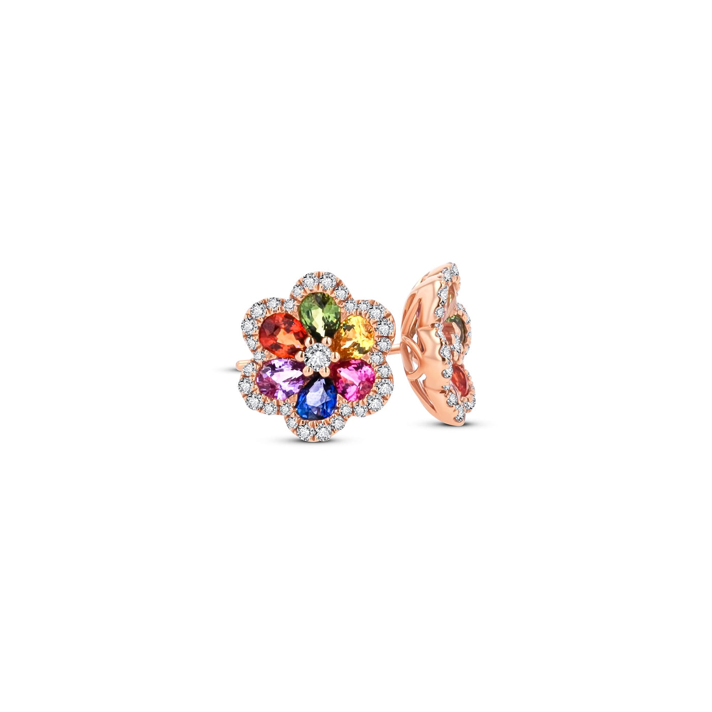 Lucchi Italy 18k Rose-Gold with Diamonds and Multi-Color Sapphire - Earring Style 1