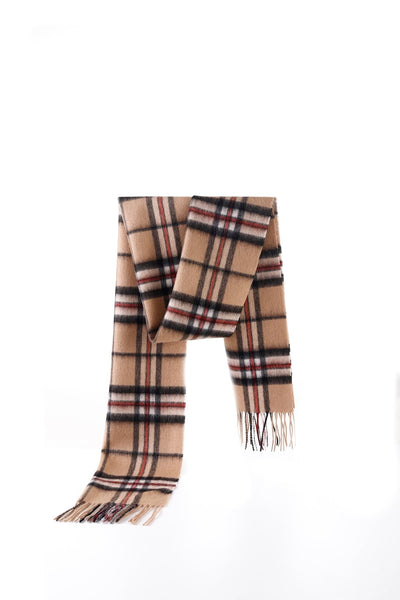 Lucchi Italy Cashmere Scarf Thomson Camel Light Tartan