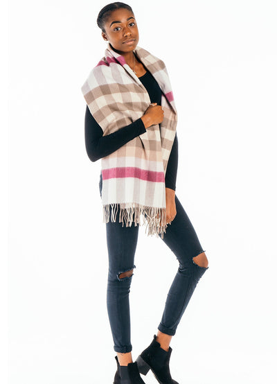Lucchi Italy 100% Pure Cashmere Pink Check Scarf - Small Size