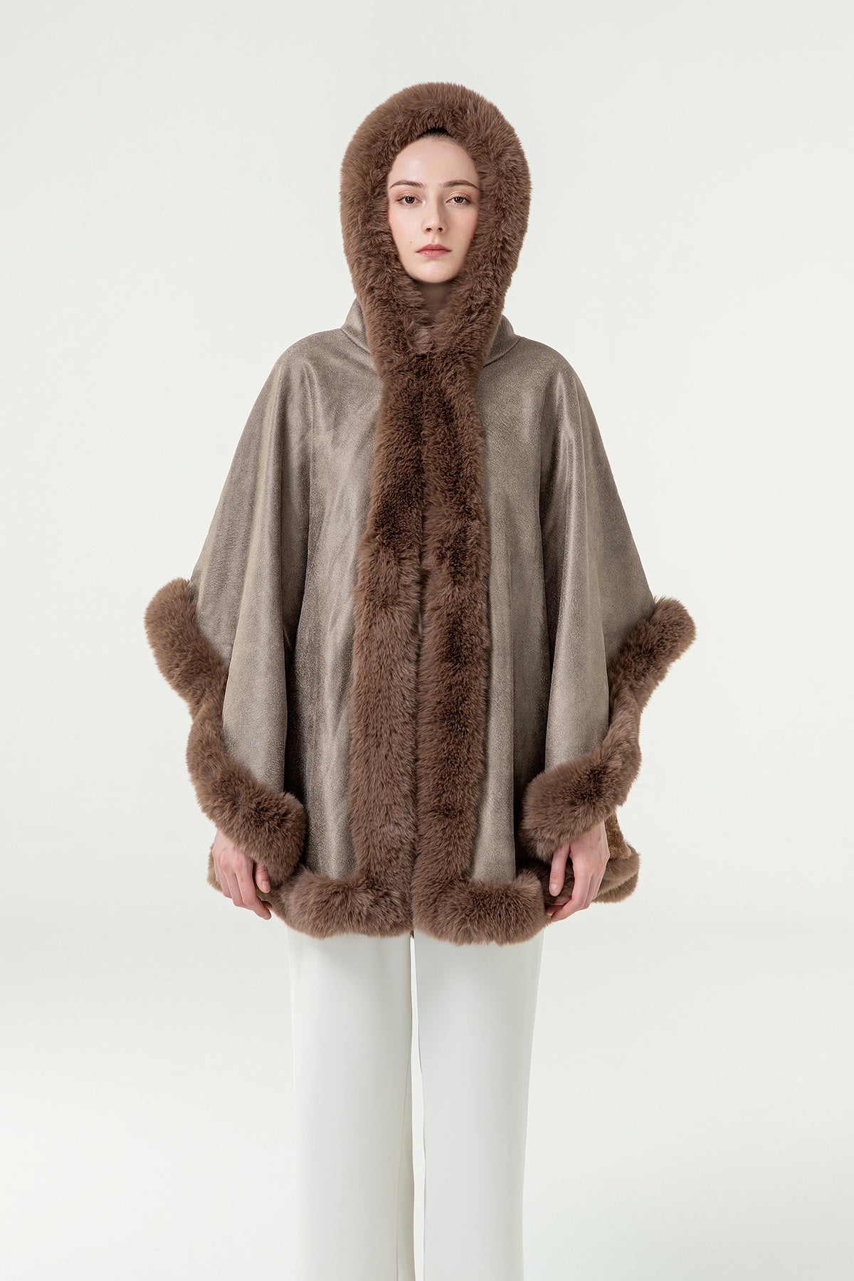 Lucchi Italy Women's Hooded Cape - Brown