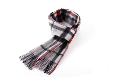 Lucchi Italy Scarf Tartan 100% Pure Lambswool Scottish Design Thomson Grey