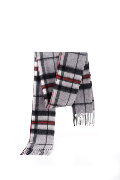 Lucchi Italy Scarf Tartan 100% Pure Lambswool Scottish Design Thomson Grey