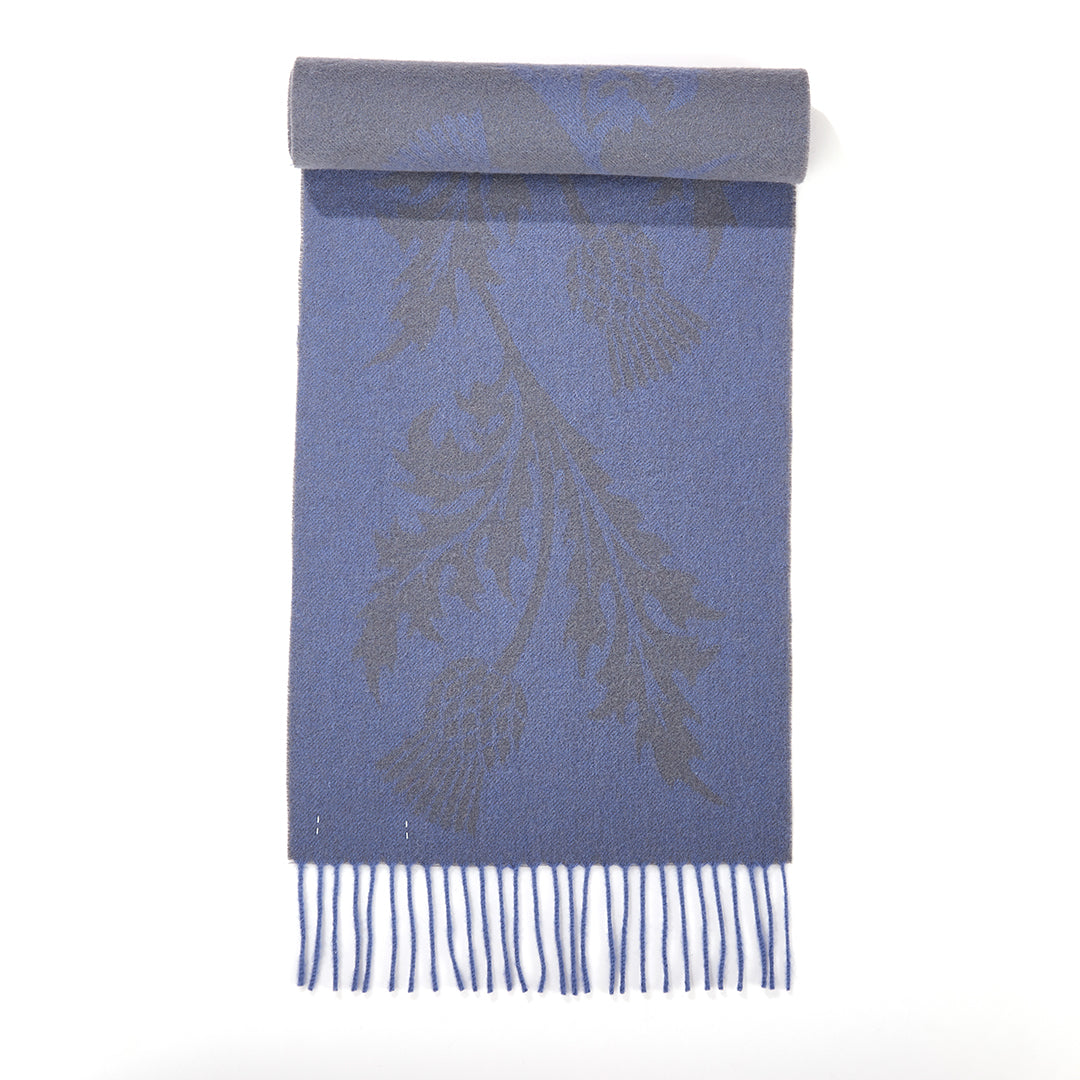 Lucchi Italy Single Thistle Blue Scarf 100% Pure Lambswool