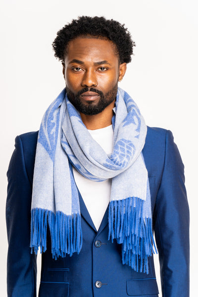 Lucchi Italy Double Thistle Blue Scarf 100% Pure Lambswool