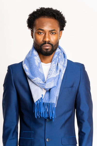 Lucchi Italy Double Thistle Blue Scarf 100% Pure Lambswool