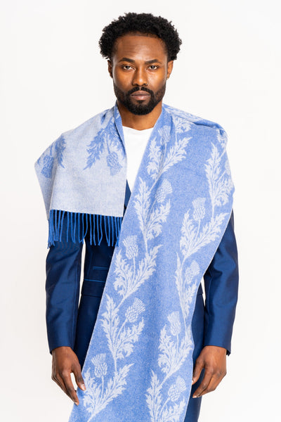 Lucchi Italy Double Thistle Blue Scarf 100% Pure Lambswool