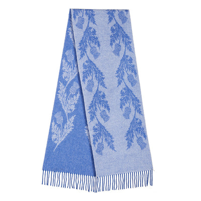 Lucchi Italy Double Thistle Blue Scarf 100% Pure Lambswool