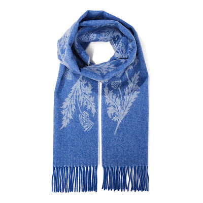 Lucchi Italy Double Thistle Blue Scarf 100% Pure Lambswool