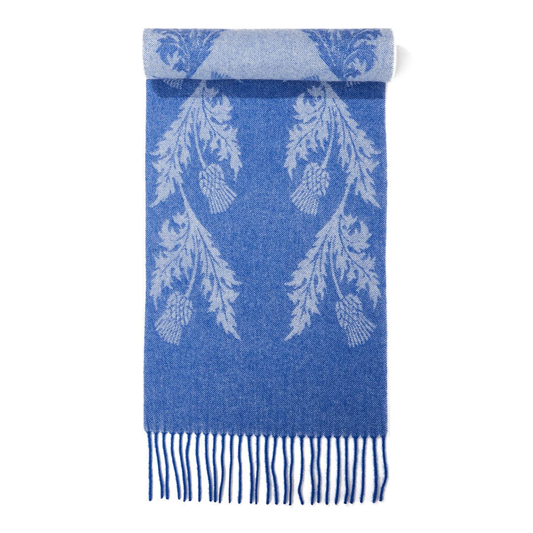 Lucchi Italy Double Thistle Blue Scarf 100% Pure Lambswool