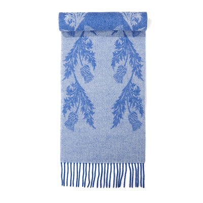 Lucchi Italy Double Thistle Blue Scarf 100% Pure Lambswool