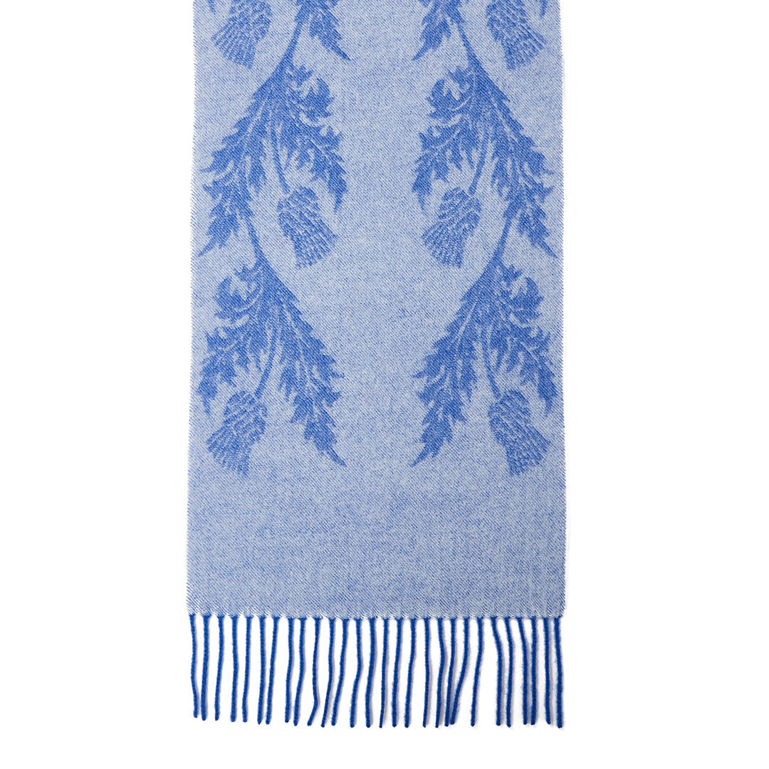 Lucchi Italy Double Thistle Blue Scarf 100% Pure Lambswool