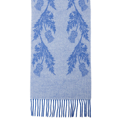 Lucchi Italy Double Thistle Blue Scarf 100% Pure Lambswool