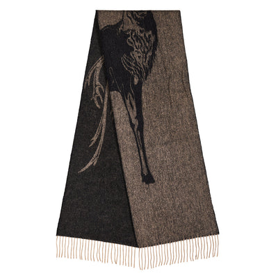 Lucchi Italy Full Stag Charcoal Scarf 100% Pure Lambswool