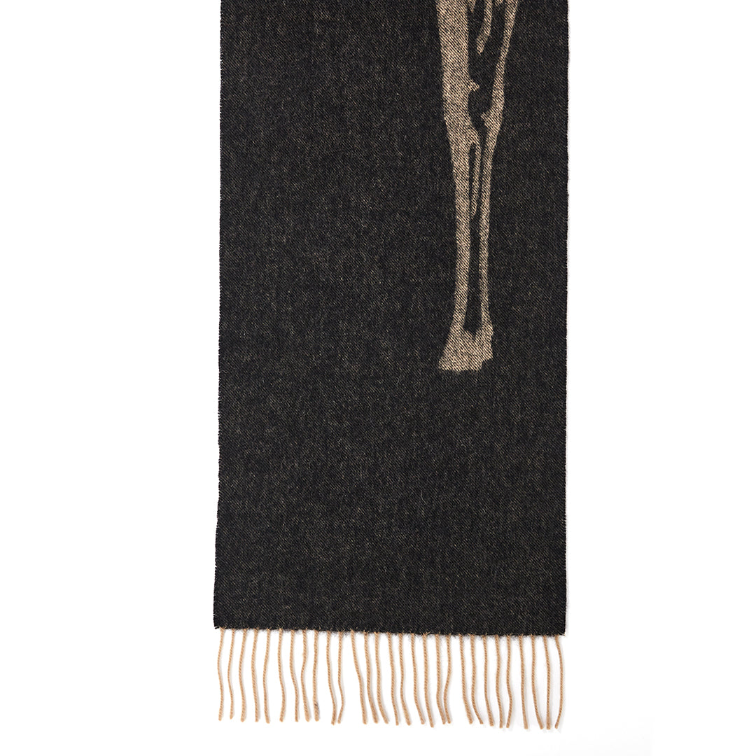 Lucchi Italy Full Stag Charcoal Scarf 100% Pure Lambswool