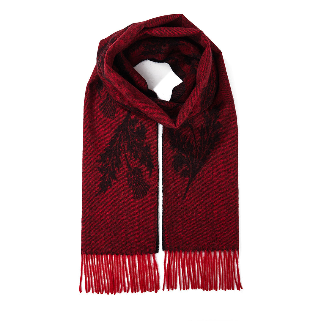 Lucchi Italy Double Thistle Red Scarf 100% Pure Lambswool
