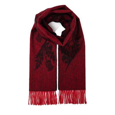 Lucchi Italy Double Thistle Red Scarf 100% Pure Lambswool
