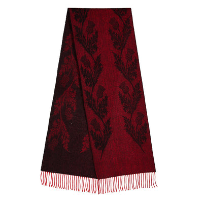 Lucchi Italy Double Thistle Red Scarf 100% Pure Lambswool
