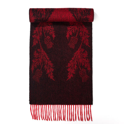 Lucchi Italy Double Thistle Red Scarf 100% Pure Lambswool
