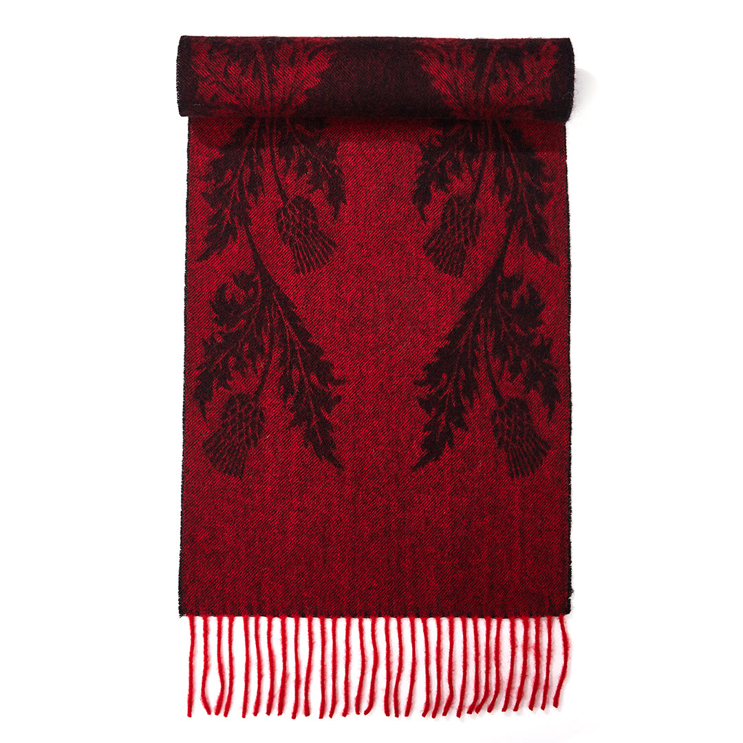 Lucchi Italy Double Thistle Red Scarf 100% Pure Lambswool