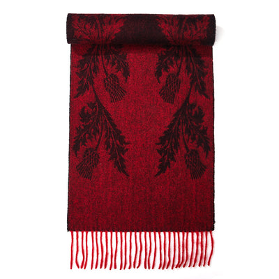 Lucchi Italy Double Thistle Red Scarf 100% Pure Lambswool