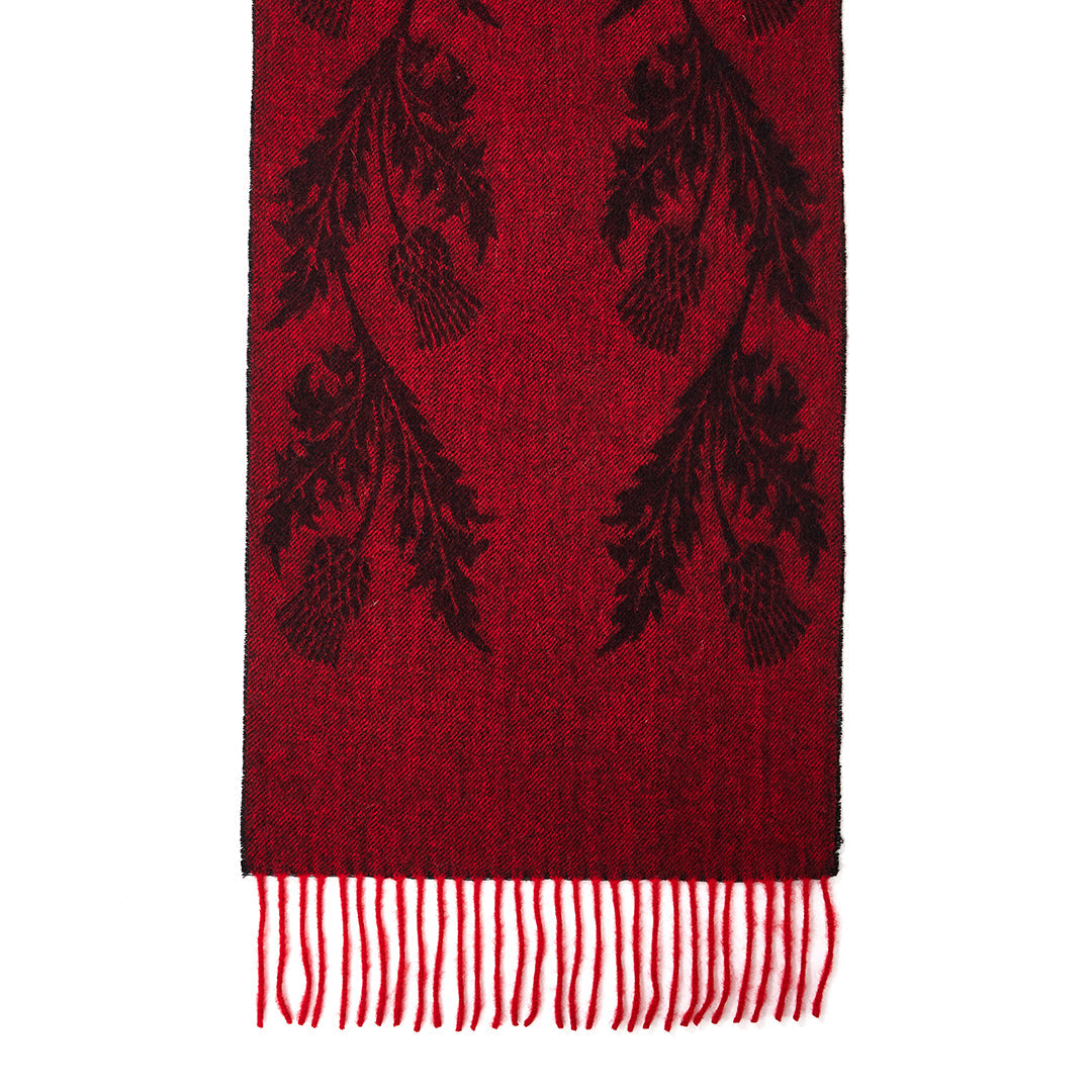 Lucchi Italy Double Thistle Red Scarf 100% Pure Lambswool