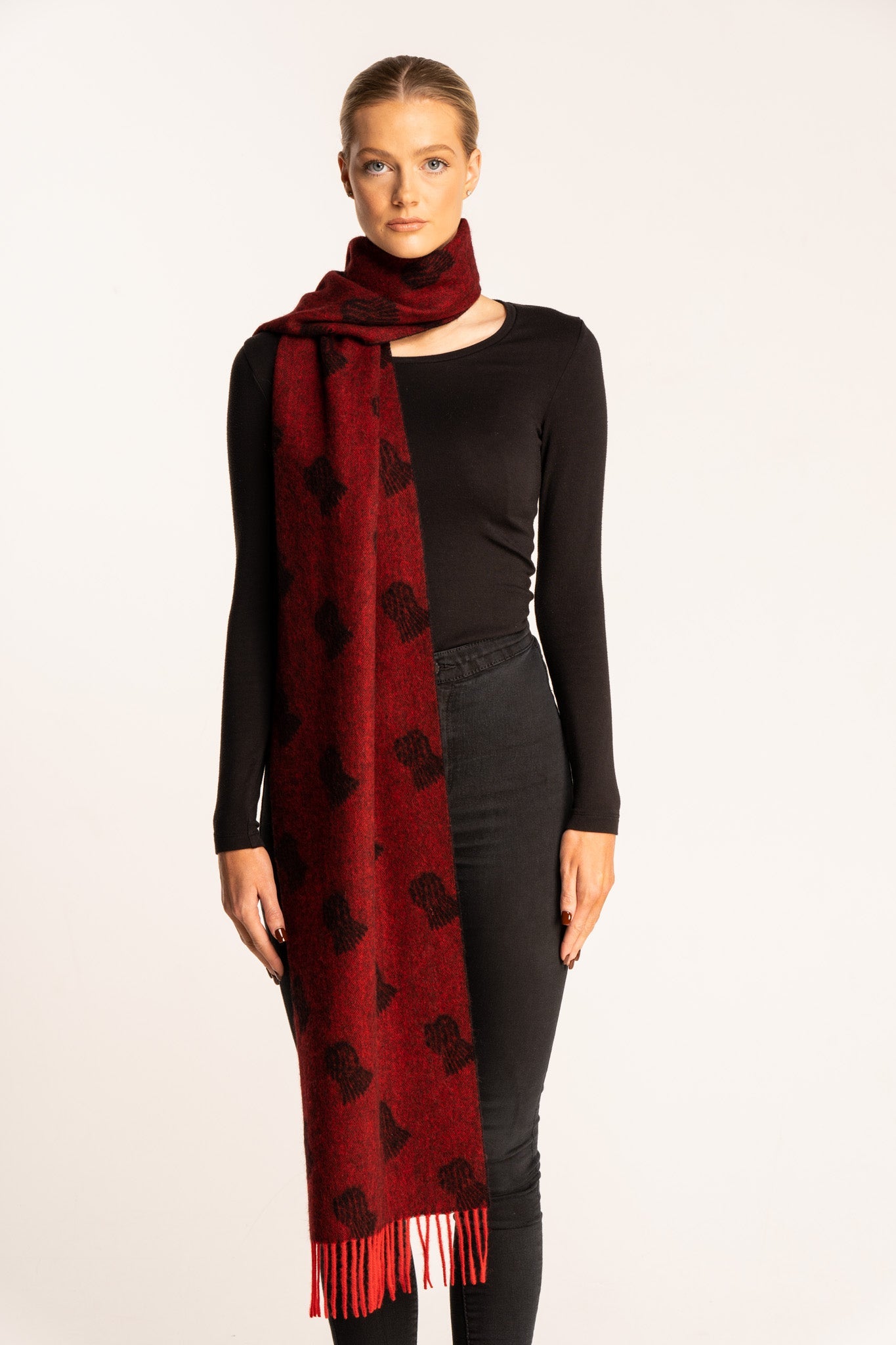 Lucchi Italy Thistle Small Red Scarf 100% Pure Lambswool