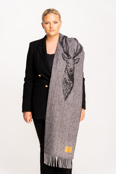 Lucchi Italy Stag Grey Scarf 100% Pure Lambswool