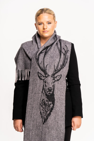 Lucchi Italy Stag Grey Scarf 100% Pure Lambswool