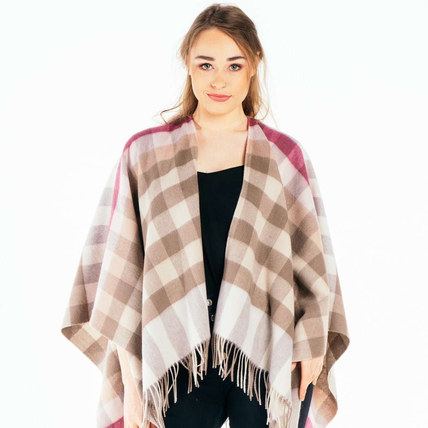 Lucchi Italy Pink Check Cape 100% Pure Lambswool