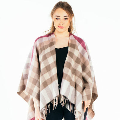Lucchi Italy Pink Check Cape 100% Pure Lambswool