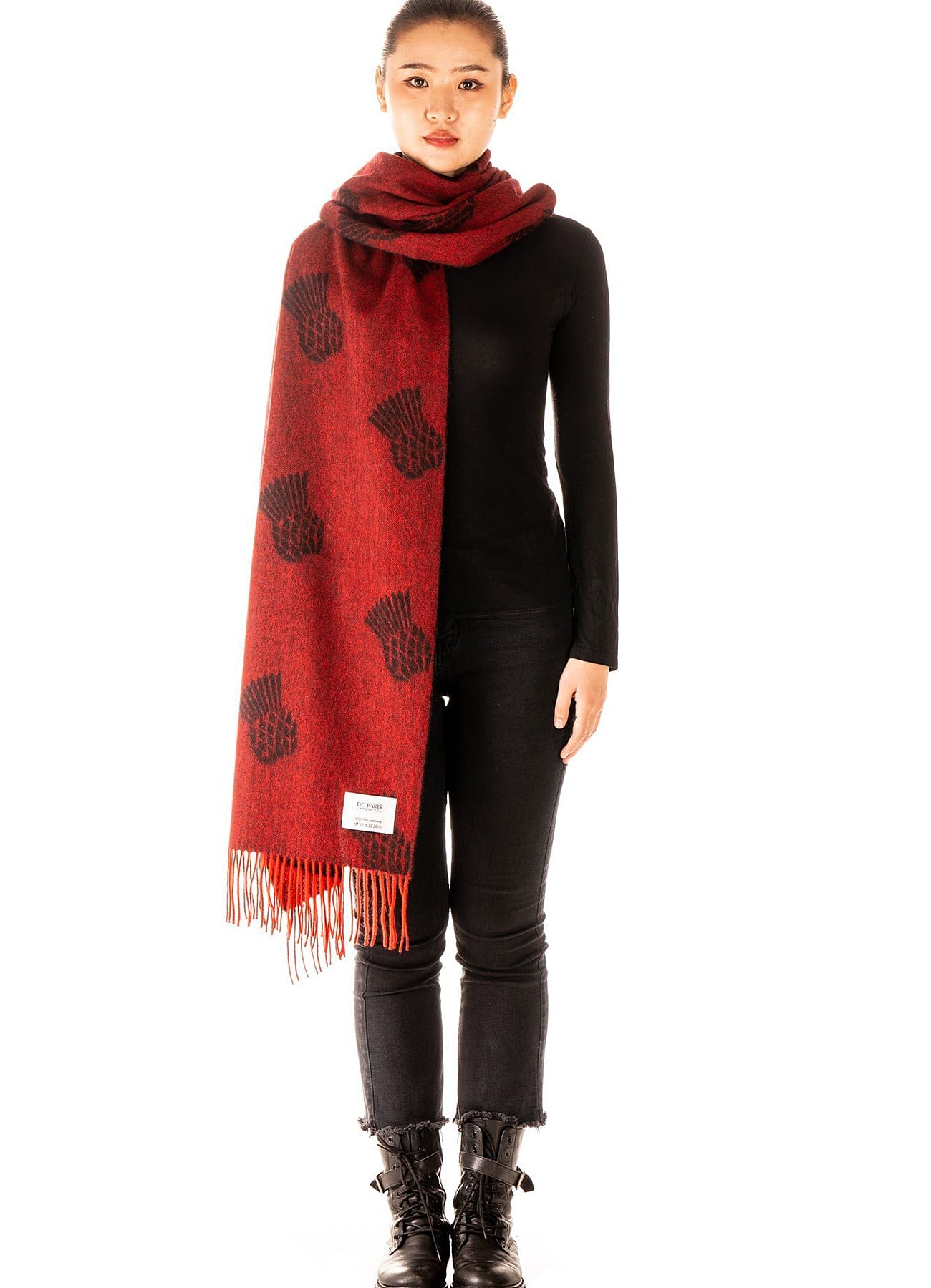 Lucchi Italy Small Thistle Red Stole 100% Pure Lambswool