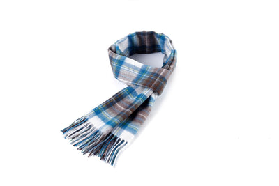 Lucchi Italy Scarf Stewart Muted Blue Tartan 100% Pure Lambswool
